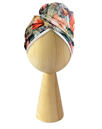 Bambusowy turban do włosów na guzik Flowers, Nandi