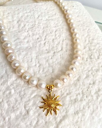Choker naszyjnik perły naturalne słońce- srebro 925 pozłacane, Coccola JEWELLERY