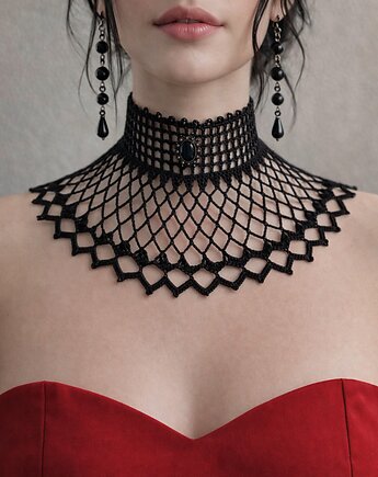 Kolia retro gotycka koronkowa czarna, Księżycowa ćma