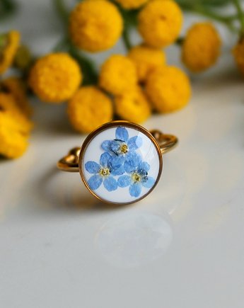 Złoty pierścionek niezapominajki niezapominajkami kwiaty niezapominajka, zkwiatem