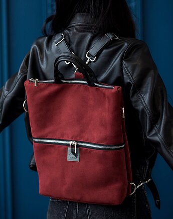 Plecak / torba 2 w 1 z nubuku tapicerskiego bordo., Karolina Audycka