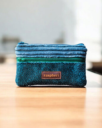 Turkusowo-zielony portfel z weluru, raspberi