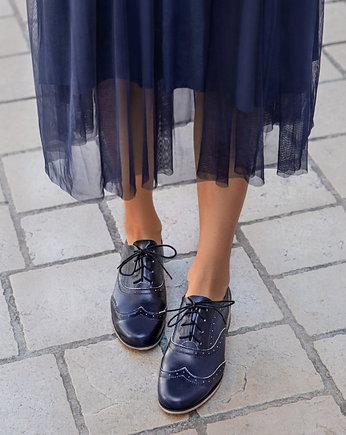 Skórzane półbuty jazzówki Zapato model 246 granatowy retro, Zapato
