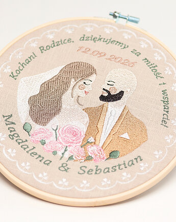 Haft ślubny w tamborku 20 cm,pamiątka ślubna, podziękowania ślubne, Plasun