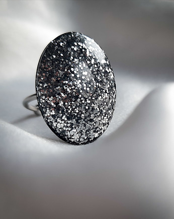 Owalny pierścionek z brokatem, Figa handmade accessories