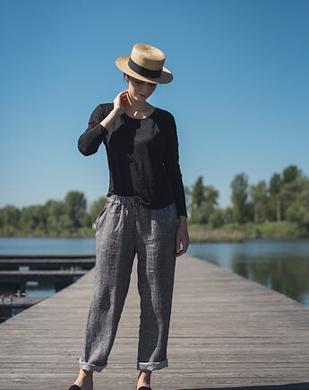 Lniana bluzka dzianinowa czarna, LENOUI