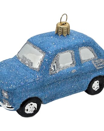 Ręcznie malowana bombka szklana niebieski brokatowy Maluch, STARGLASS