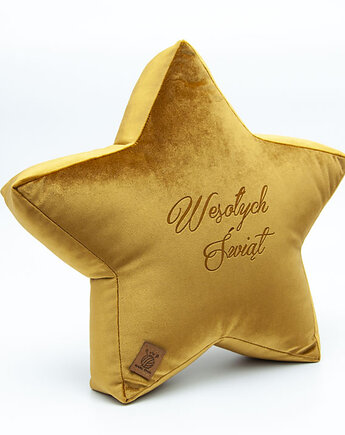 Poduszka dekoracyjna gwiazdka, świąteczna velvetowa - grawer Wesołych Świąt, Mama Otula