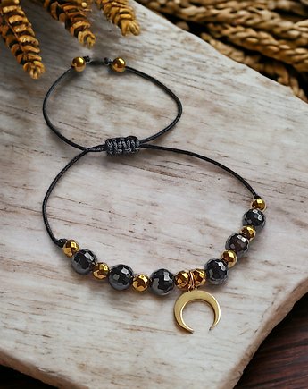 OCHRONNA bransoletka - czarny turmalin - lunula, kaktusia