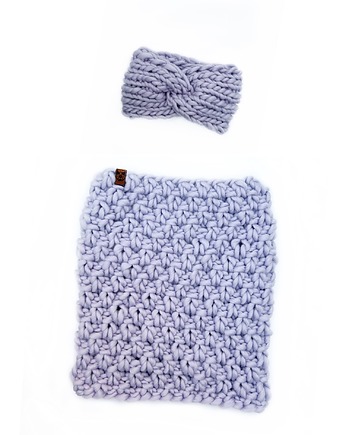 Liliowy komplet wełniany komin i opaska, Holy Alpaca Knit