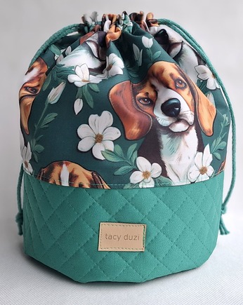 Kosmetyczka worek duży "beagle i kwiatki", tacy duzi