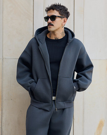 Bluza z kapturem PUFFA ZIP Carbon męska, HARP TEAM