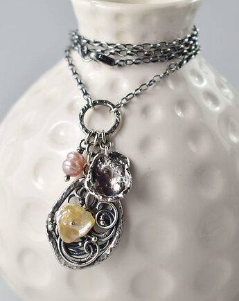 Soreva - srebrny naszyjnik wire-wrapping, Sunflower Kornelia Kubinowska