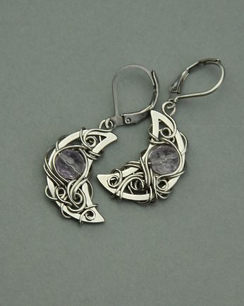 Kolczyki księżyce ametyst wire wrapping, Agata Rozanska