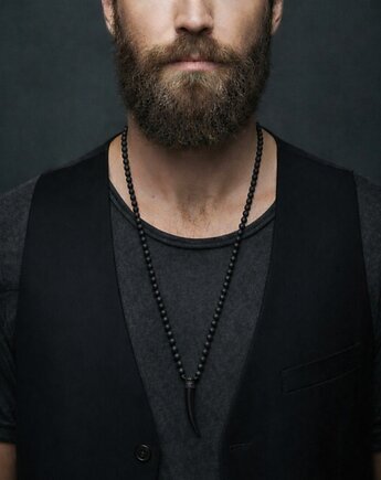 Black hunter . naszyjnik z kłem, naturalny obsydian, IRON WOLF