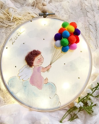 Anioł Stróż z balonikami, obrazek podświetlany led, gingerolla