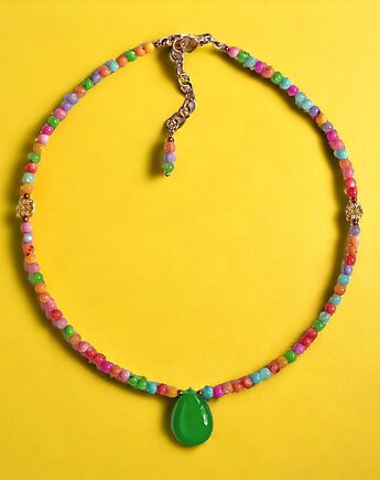 Choker : summer collection : kolorowa muszla, jadeit, kaktusia