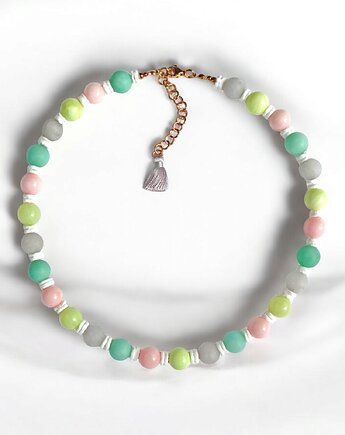 HOT TREND : naszyjnik : pastelle collection : jadeit 10mm, muszla biała, kaktusia