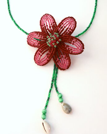 Różowo-bordowa  lilia - naszyjnik choker, Hibiscus