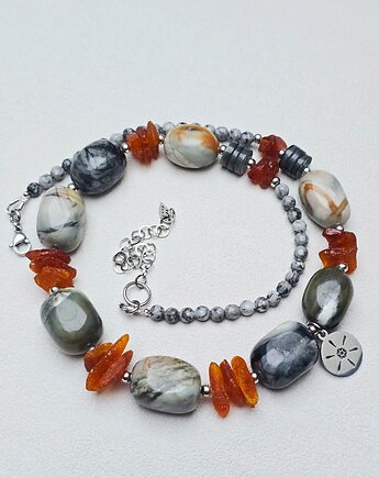 Naszyjnik Jaspisowo Bursztynowy Wzburzone Morze, ILEA