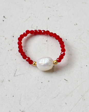 Pierścionek elastyczny Agat czerwony, Chmolowska Jewellery