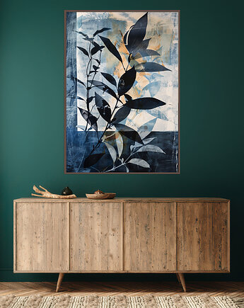 Abstrakcyjne liście - Plakat, druk - Chiński Orient, Harmonia Zen #72, Black Sapphire Art