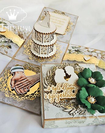 Exploding box z tortem trzypiętrowym z okazji ślubu, papierololo