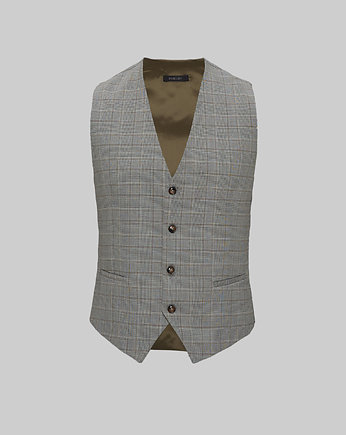 Kamizelka szara w kratę do zestawu caronia slim fit 54, BORGIO