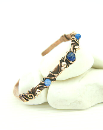 Miedziana bransoleta mankietowa z lapis lazuli, Blue Pearl Art