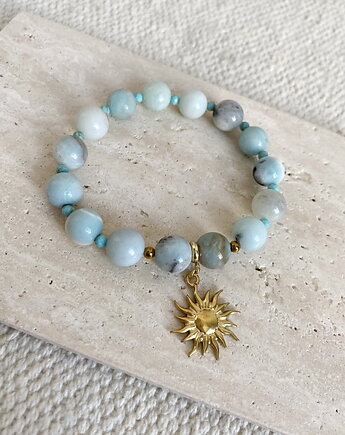 Bransoletka z amazonitów i turkusów- stal szlachetna pozłacana, Coccola JEWELLERY
