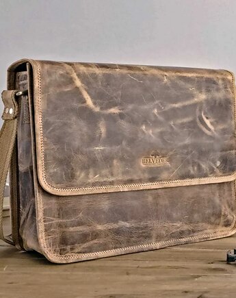 Brązowa Torba Listonoszka Męska z Klapą Skóra Buffalo Vintage LB37, Belveder