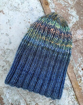 Ombre denim / czapka z jedwabiem, agat handmade