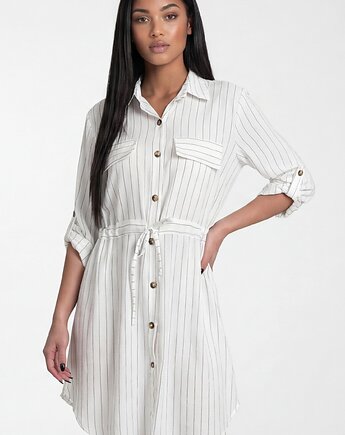 Elegancka sukienka koszulowa midi z paskiem i rękawem 3/4 - M1325, FIGL