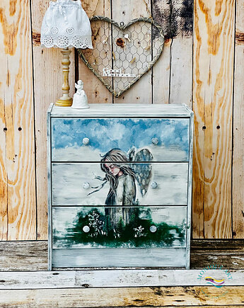 Komoda shabby chic, anioł, sielska, naturalna, unikatowy mebel z duszą, Monique Art
