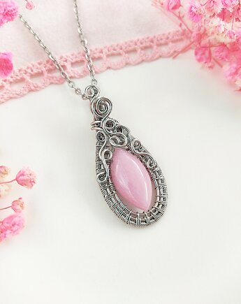 Naszyjnik Jadeit Różowy stal chirurgiczna wisiorek handmade wirewrapping, byNostawen