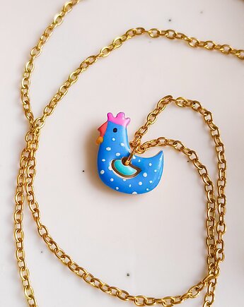 Naszyjnik z kurką, kurka wisiorek dla osoby lubiącej wieś niebieska kura, Dary Rusałki