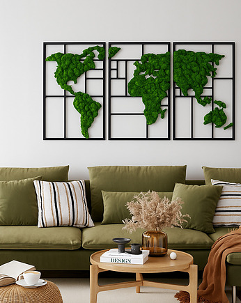 Tryptyk mapa świata mech chrobotek żywy obraz, Magia Chrobotka