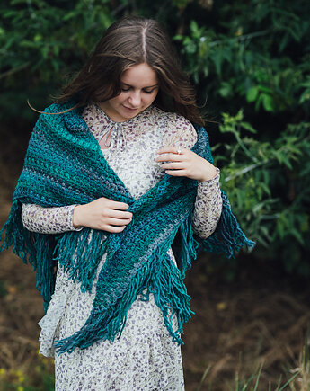 Chusta  z frędzlami MAXCOLOR morska toń, sploteka