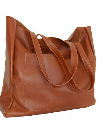 Duża torba damska z kieszenią na ramię ze skóry naturalnej, bagoo