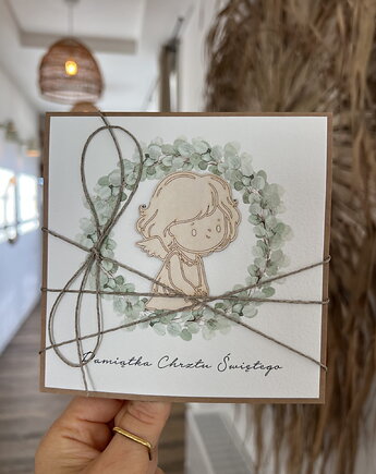 Wyjątkowa kartka ręcznie robiona na chrzest święty dla chłopca, sorte