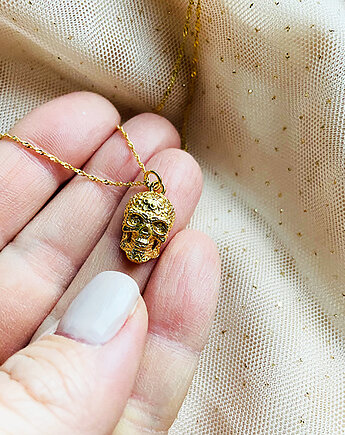 Złoty naszyjnik z czaszką, meksykańska czaszka, haloween, Anemon Atelier