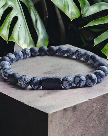 Obsydian śnieżny & turmalin : ochronna bransoletka