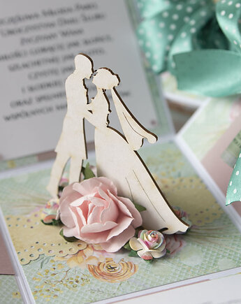 Pamiątka ślubu, exploding box, kartka 3d na wesele, Papiernik
