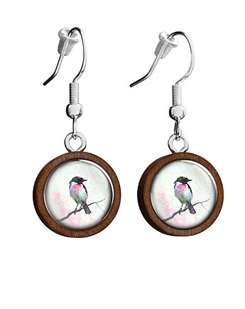 Kolczyki drewniane - Ptaszek - wiszące, yenoo