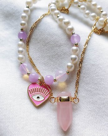 Naszyjnik plus  łańcuszek perły oko proroka kryształ góski, Amithu_jewelry 