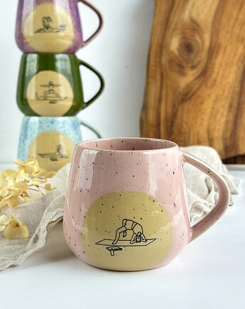 Kubek ceramiczny dla joginki beczułka 320 ml - Joga różowy, Ceramika Tyka