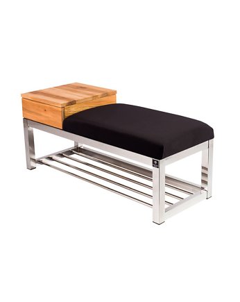 Ławka Pufa Tapicerowana Siedzisko Gładkie Czarny Stal Polerowana LGMS-17, EMRA WOOD DESIGN