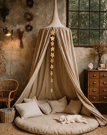 Baldachim bawełniany do pokoju dziecka - beż, nisza