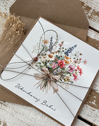 Ręcznie robiona kartka na dzień babci z gotowymi życzeniami, sorte