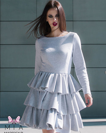 Sukienka Mia Design z falbanami, szara, miadesign